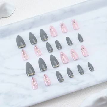 灰底金蔥白花亮面×穿戴式手指甲片×二十四入