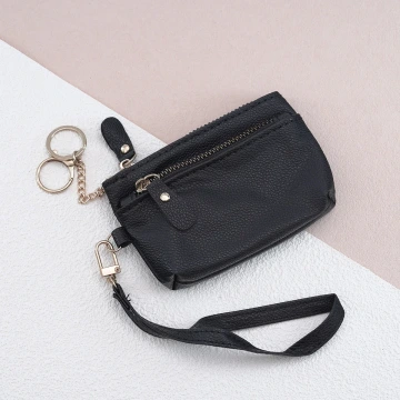 皮革多層鑰匙扣×手拿零錢包×黑色