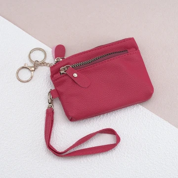 皮革多層鑰匙扣&times;手拿零錢包&times;紅色