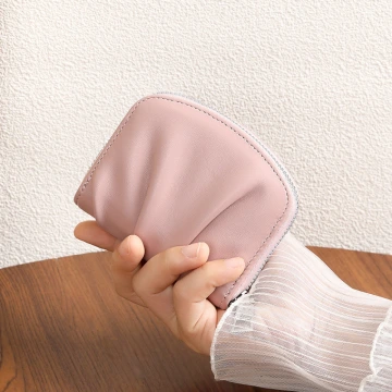 簡約抓皺感×拉鍊零錢包×粉紅