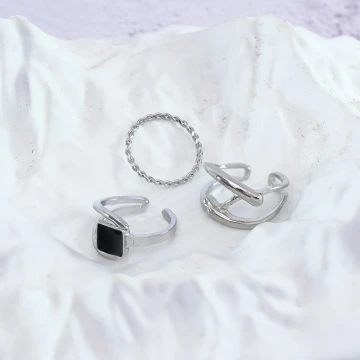 黑方框幾何線條×三套件戒指組