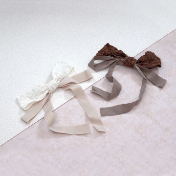 赫本風蕾絲蝴蝶結飄帶×蝴蝶髮夾×共二色