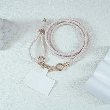 皮革編織×長度可調×手機斜背雙勾掛繩×米白