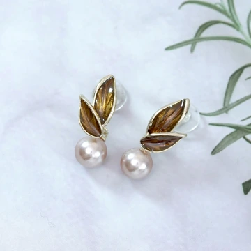 森系棕咖樹葉珠珠×吊墜耳環