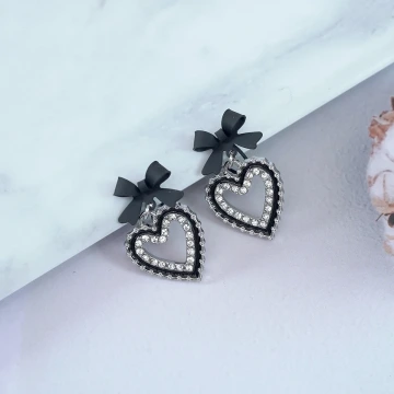 甜酷黑蝴蝶結愛心×蚊香盤U型耳夾