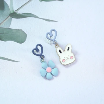 愛心棉花糖兔兔藍花×不對稱吊墜耳環