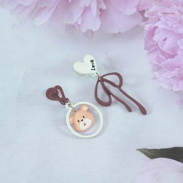 LOVE小熊蝴蝶結×不對稱蚊香盤U型耳夾