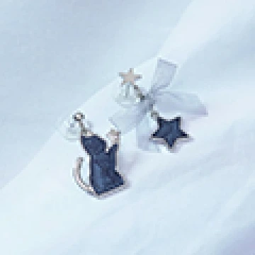 炫藍貓咪蝴蝶結星星×不對稱吊墜耳環