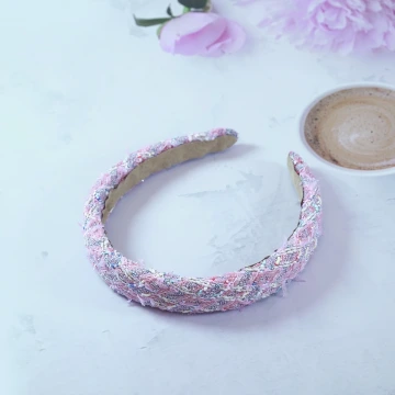 繽彩粉紅小香風毛呢&times;髮箍