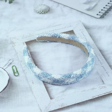 藍白菱紋小香風毛呢&times;髮箍