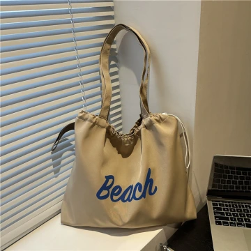尼龍字母沙灘包&times;肩背包&times;卡其