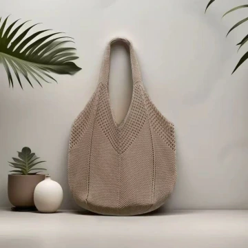 素色M型鏤空針織×肩背包×棕咖