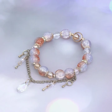 橙橘清白晶透水滴&times;固定式串珠手鍊