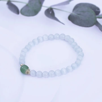 白琉璃一抹青×固定式串珠手鍊