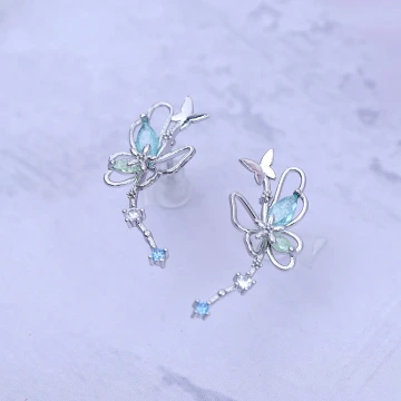 水藍甜酷蝴蝶×吊墜耳環