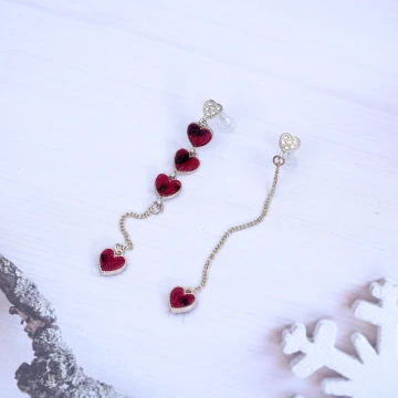 植絨紅豹愛心&times;不對稱吊墜耳環