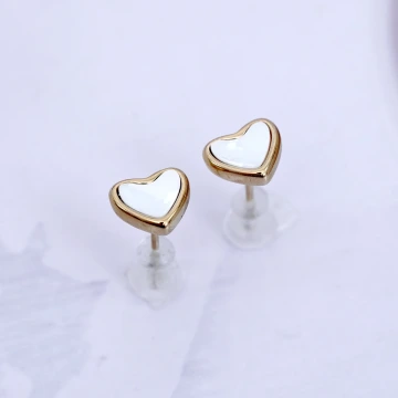 鋼飾&times;白色愛心&times;耳釘&times;金色