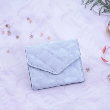 信封爆閃麂皮&times;三折短皮夾&times;藍色