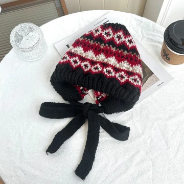 費爾島毛線格紋&times;毛帽&times;黑紅
