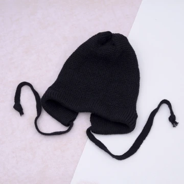 素色毛線綁帶×毛帽×黑色