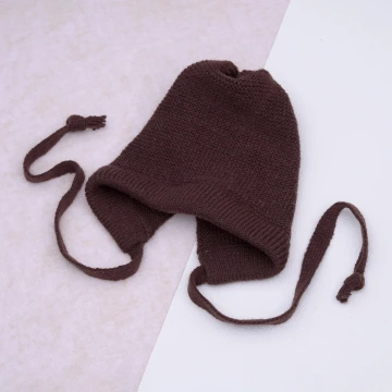 素色毛線綁帶×毛帽×棕咖