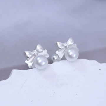 925銀針×蝴蝶結珍珠×轉珠耳環