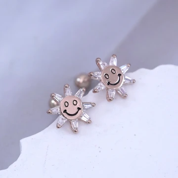 玫瑰金太陽花×轉珠耳環