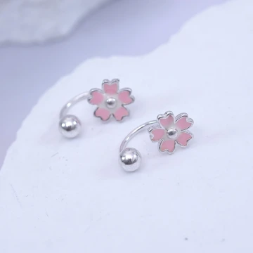 925耳針×粉紅櫻花×轉珠耳環