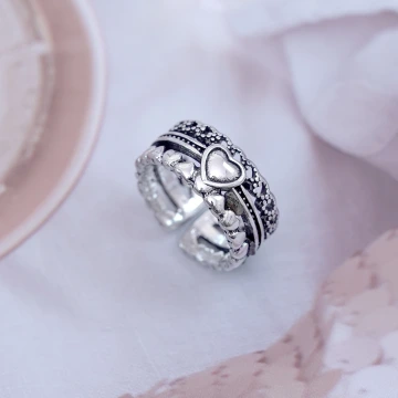 復古寬版愛心×開口戒指