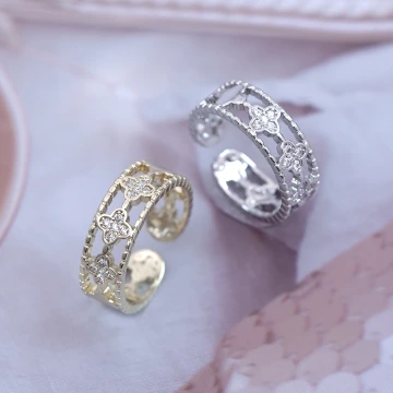 四葉草鏤空晶鑽&times;開口戒指&times;共二色