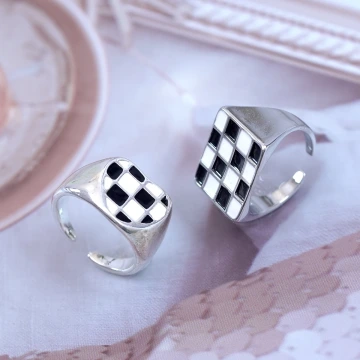 黑白棋盤×開口戒指×共二色