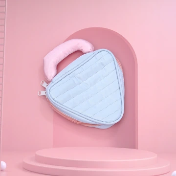 撞色倒三角手提×化妝收納包×藍色