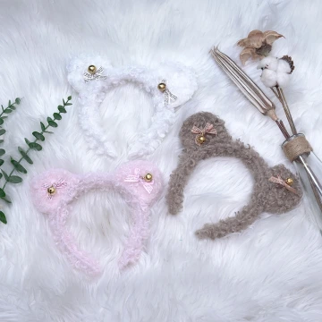 羊羔毛鈴鐺蝴蝶結熊耳&times;髮箍&times;共三色