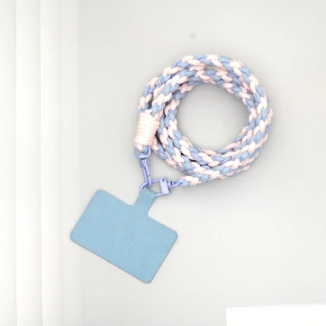 細繩雙色小麻花&times;手機斜背雙勾掛繩&times;藍+粉