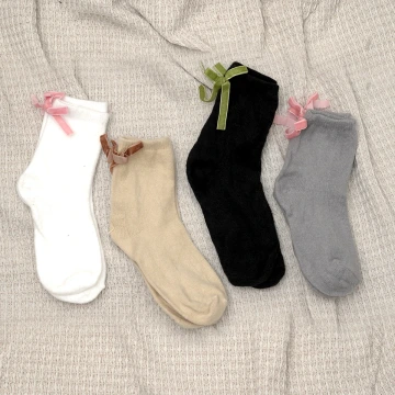 蝴蝶結毛襪&times;中筒襪&times;四雙套件襪子組