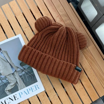 毛線小熊耳朵&times;毛帽&times;棕咖