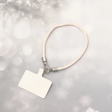 編織花紋皮革&times;手機腕帶掛繩&times;白色