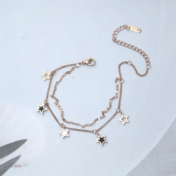 316鋼飾&times;星白星星&times;雙層腳鍊&times;玫瑰金