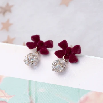 植絨蝴蝶結晶鑽球&times;吊墜耳環