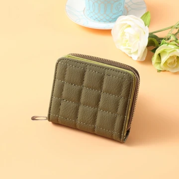 時尚格紋&times;對折短夾&times;拉鍊零錢包&times;綠色
