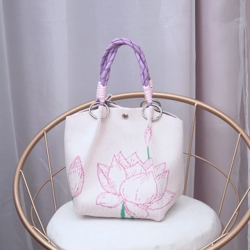粉紅蓮花&times;針織手提袋