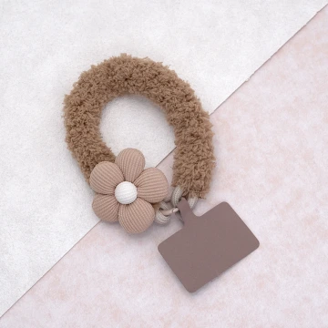 毛毛蟲小花朵&times;手機腕帶掛繩&times;棕咖