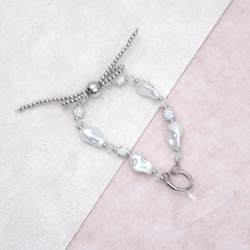 銀珠蝴蝶結珍珠&times;手機腕帶掛繩