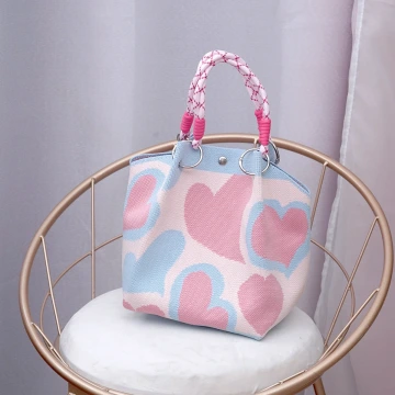藍粉愛心&times;針織手提袋