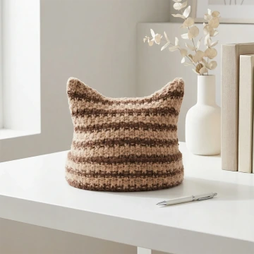 小惡魔&times;針織帽&times;棕咖線條