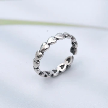 925銀飾&times;復古疊加愛心&times;開口戒指