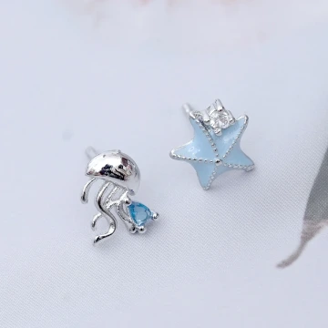 925銀針&times;水母海星&times;不對稱耳環