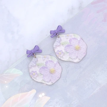 紫花蝴蝶結&times;吊墜耳環