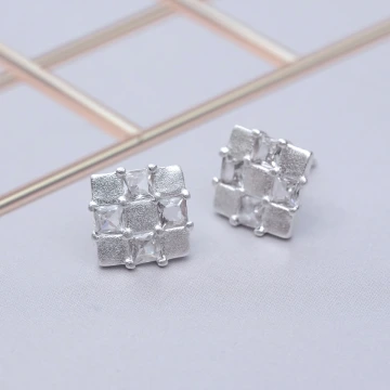 925銀針&times;棋盤晶鑽格紋&times;耳針