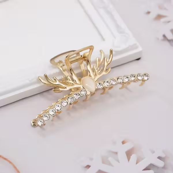 鹿角晶鑽貓眼石×鯊魚髮夾